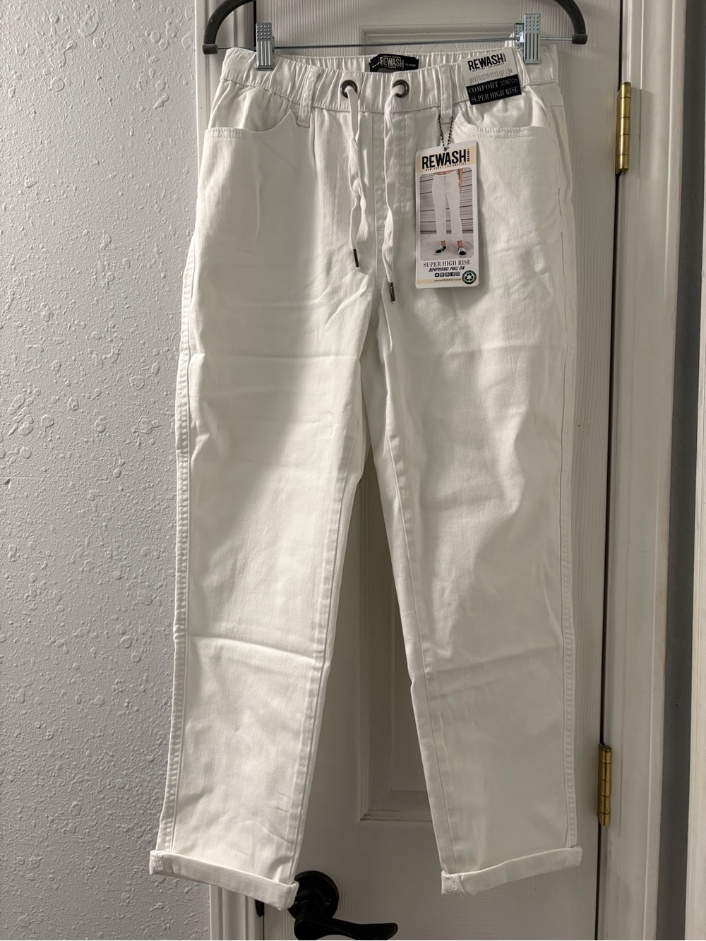 Rewash White Cropped Ankle Pants with Drawstring Waist